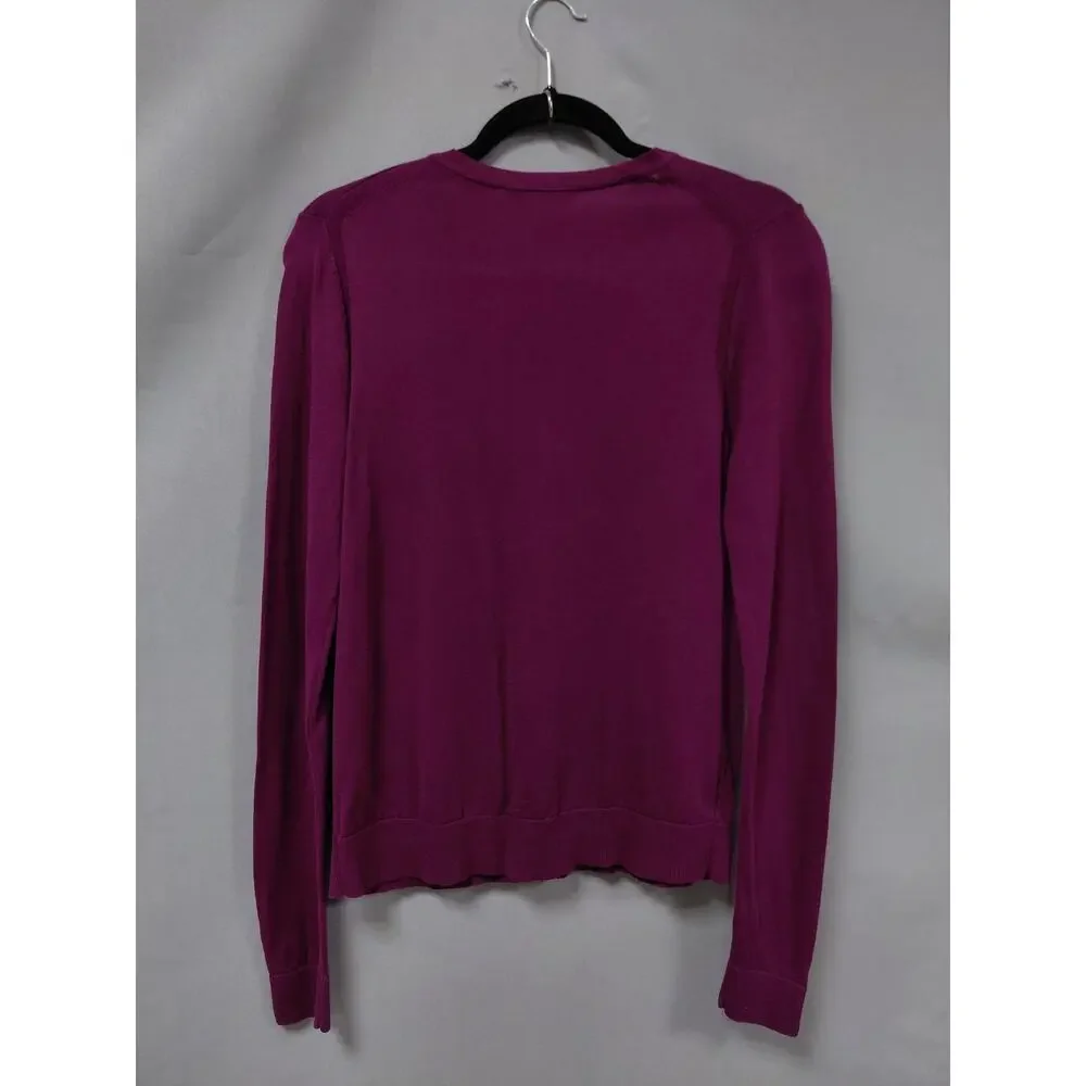 Loft Taylor Purple Crew Neck Knit Stretch Cardigan Sweater Women Size M